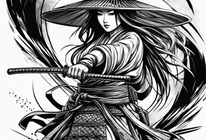 female samuari with katana tattoo idea