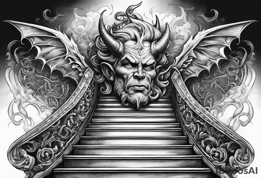 Devil laying on the stairway to heaven tattoo idea