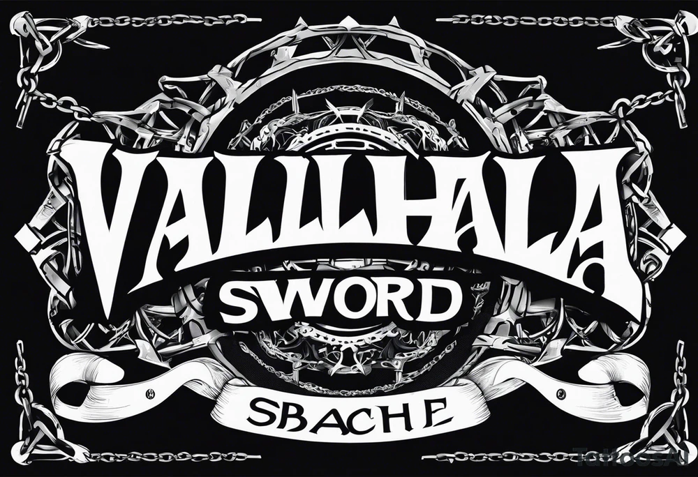 Valhalla sword shield barb wire chain tattoo idea