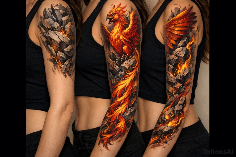 A phoenix come out of the rocks tattoo idea