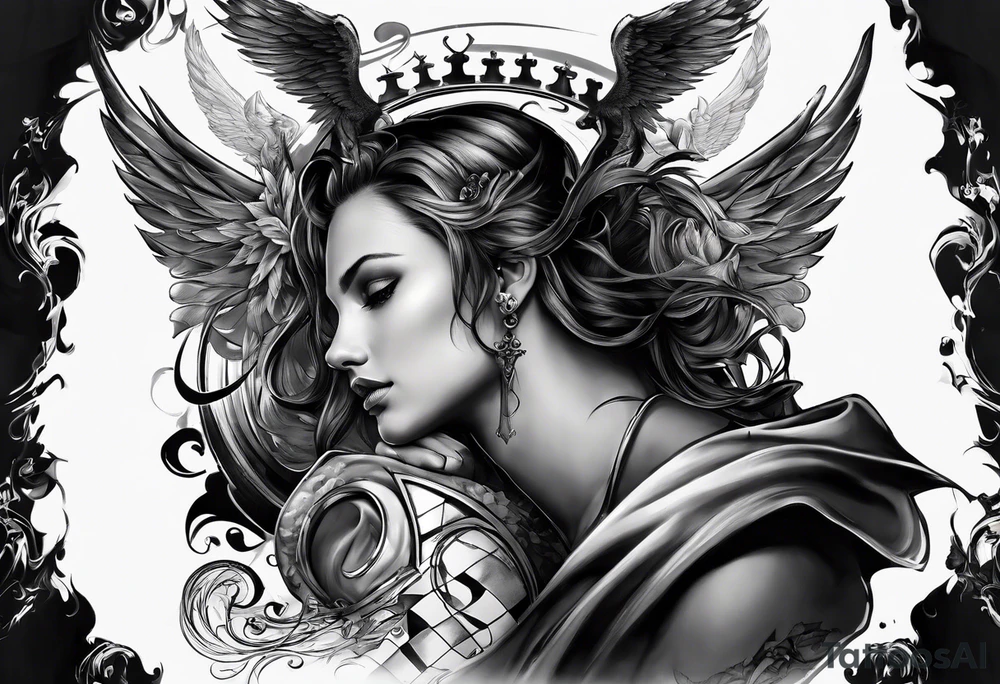 angel checkmate playing devil in chess good and evil side tattoo idea