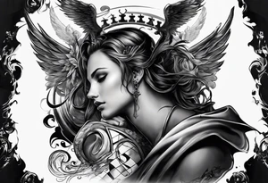 angel checkmate playing devil in chess good and evil side tattoo idea