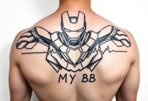 Ironman starting a heartbeat line, ending the words "MY BB tattoo idea