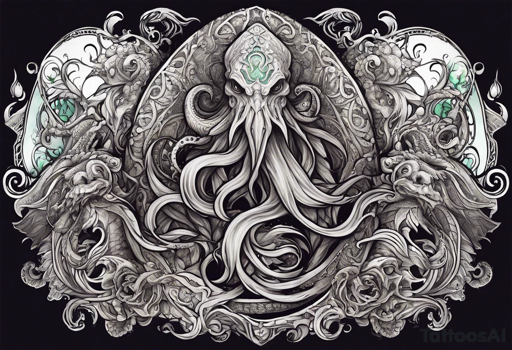 Cthulhu wrap around arm sleeve with other eldritch beasts tattoo idea
