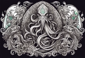 Cthulhu wrap around arm sleeve with other eldritch beasts tattoo idea