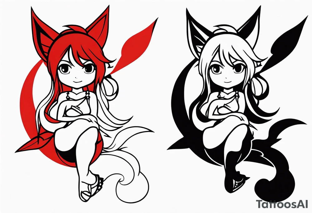 A fairy with a tail inspired by the logo of the anime show called Fairy Tail in a fetal position leaning in tattoo idea