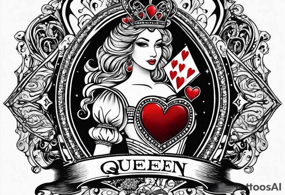 queen of hearts card -on forearm - with text saying "queen starleen" tattoo idea