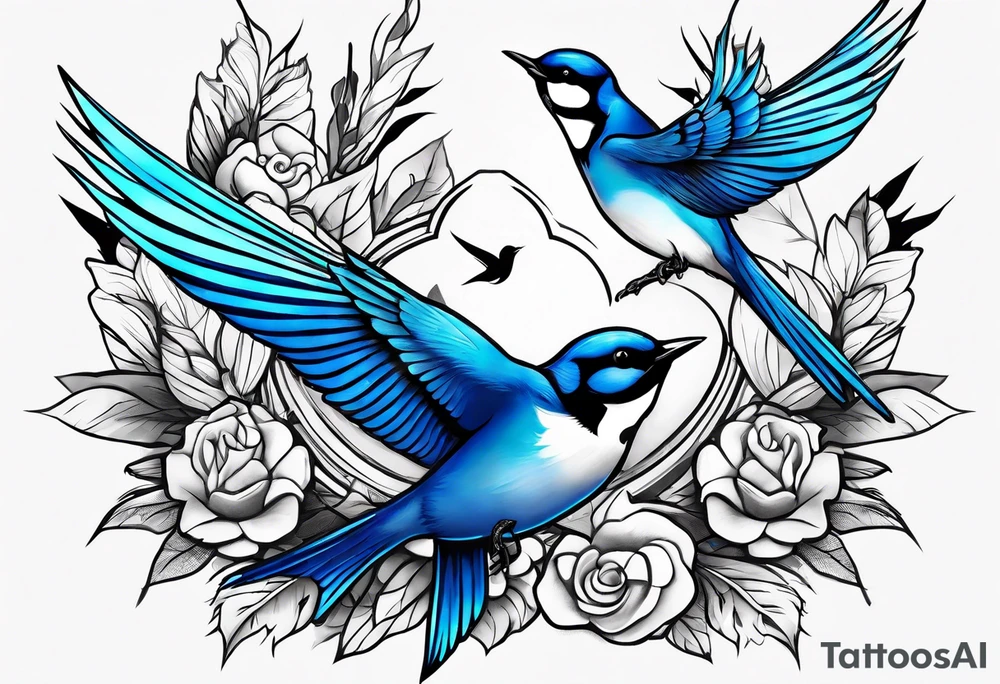 Swallow birds and blue jays flying tattoo idea