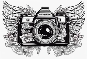 Camera with angel wings tattoo idea