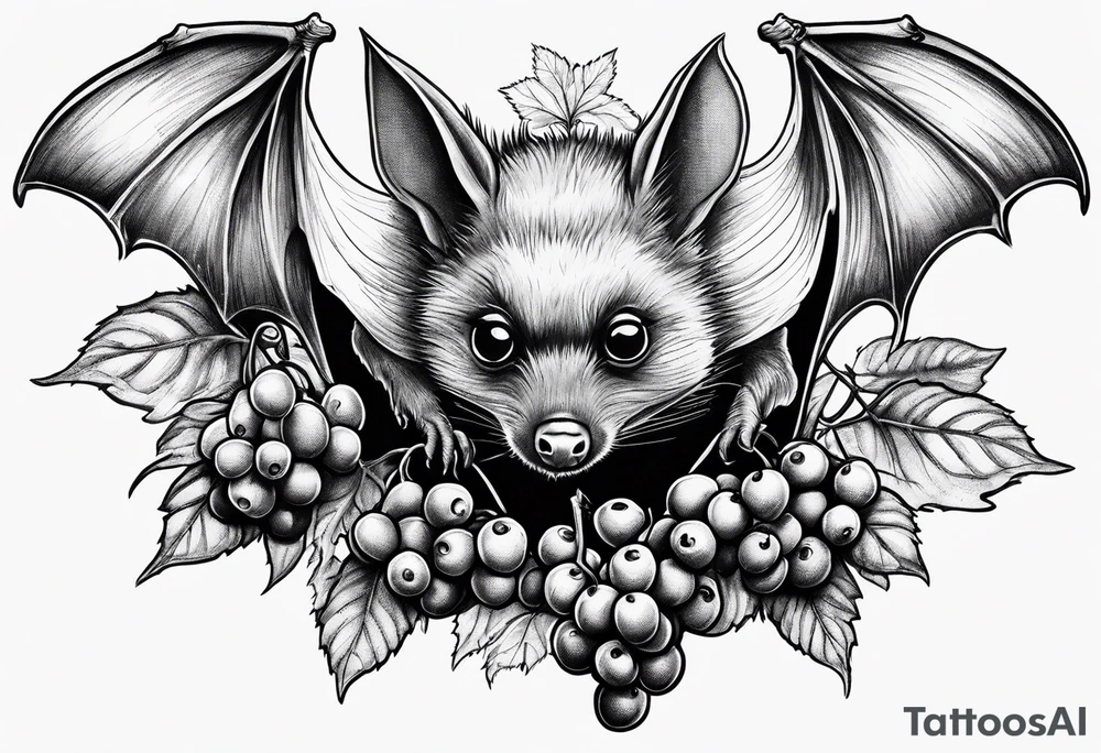 A small sketch of a bat eating berries tattoo idea