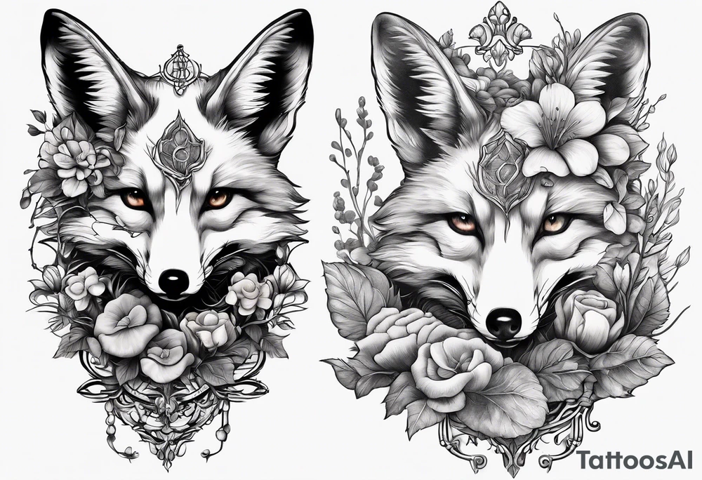 Dear fox skeleton with mushrooms growing out of it tattoo idea