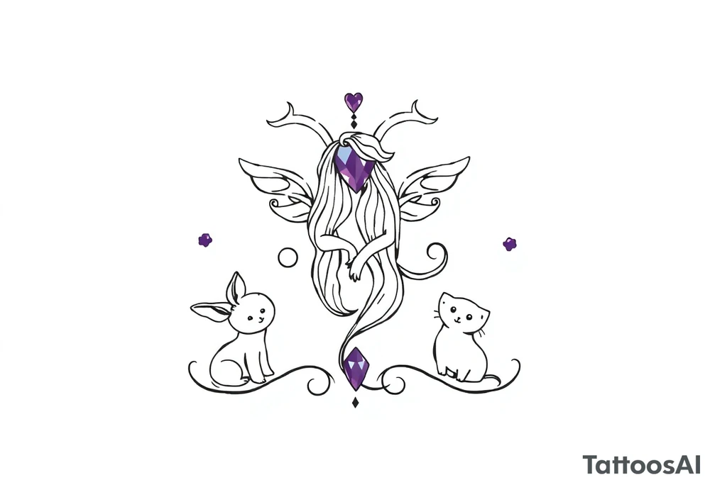 Zodiac sign Aquarius amethyst birthstone mother of 3 girls loves animals tattoo idea