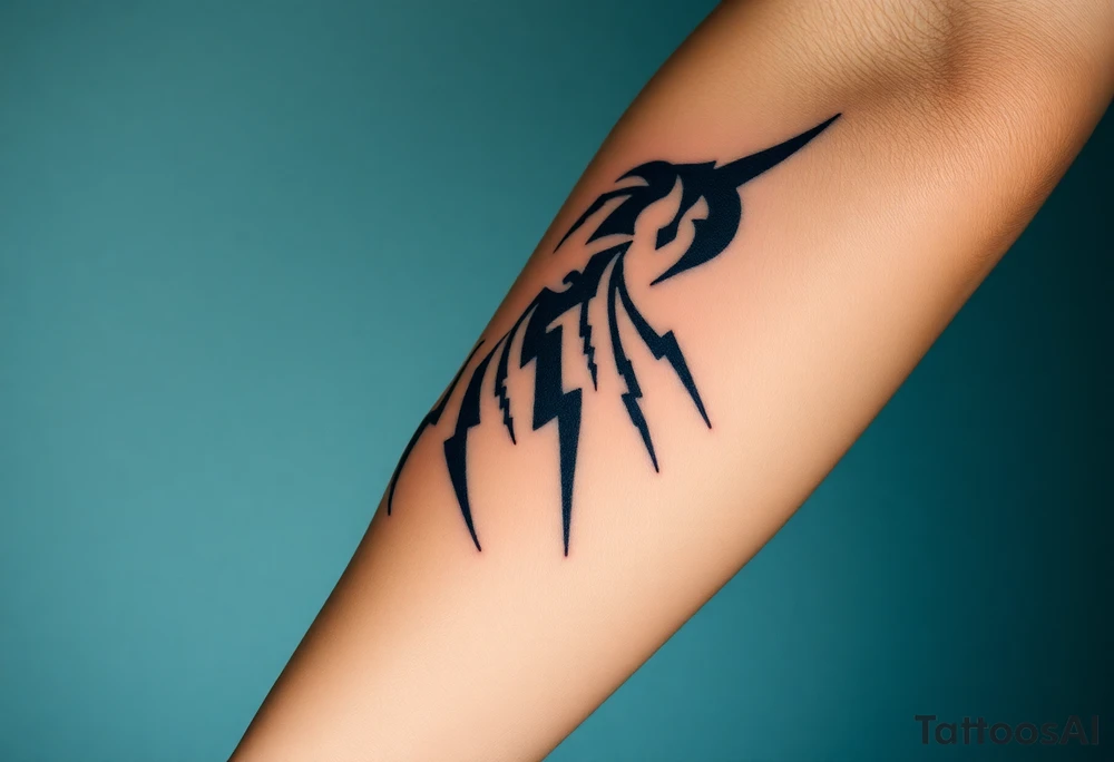 Black storm clouds with rain falling & lightning bolts striking down tattoo idea