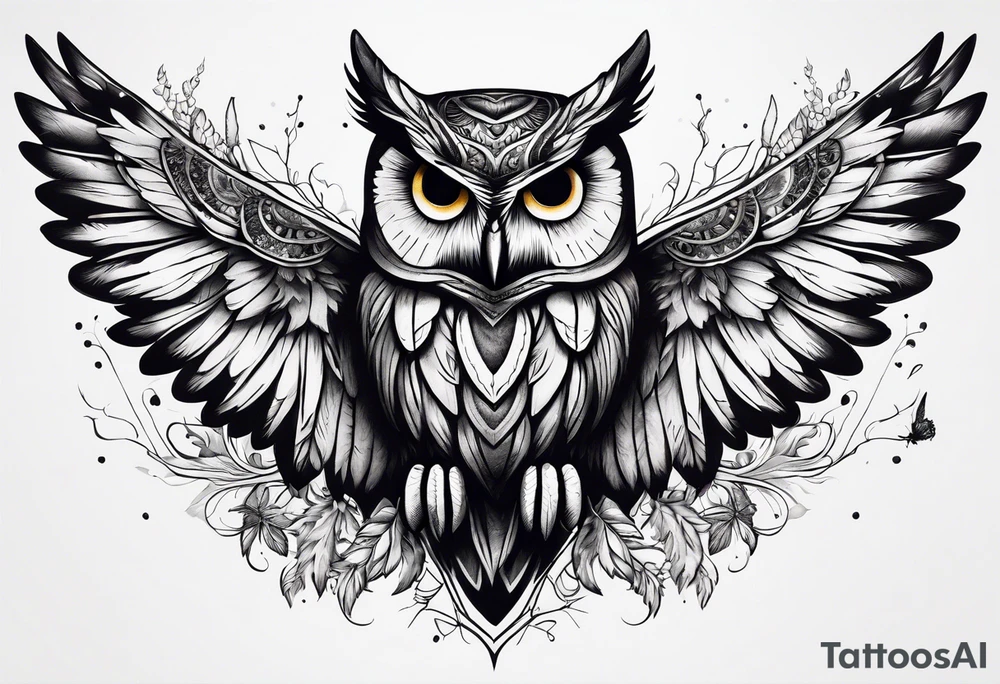 An owl with Dead head moth wings tattoo idea