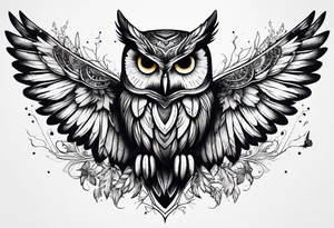 An owl with Dead head moth wings tattoo idea