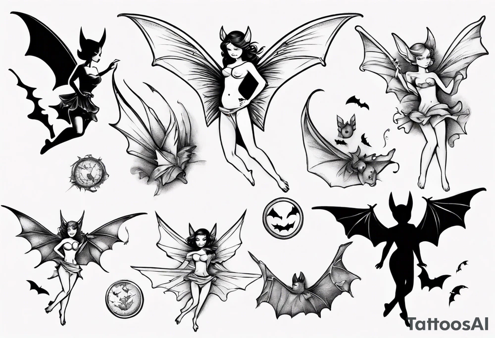 fairy flying over bat tattoo idea
