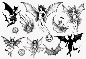 fairy flying over bat tattoo idea
