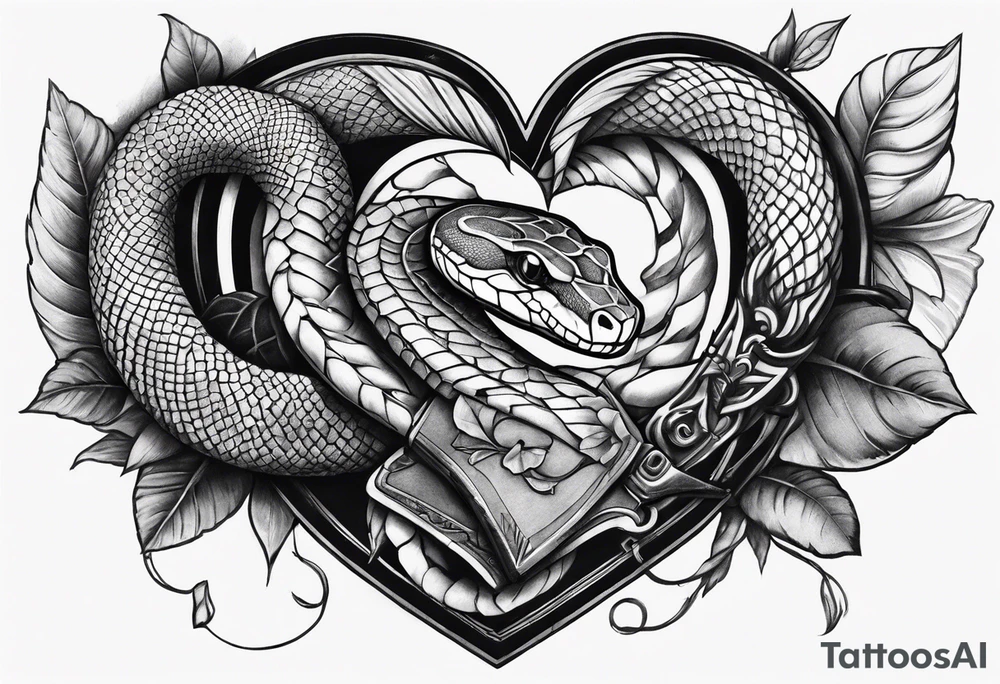 half sleeve with a snake heart and knife tattoo idea
