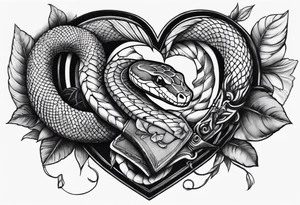 half sleeve with a snake heart and knife tattoo idea