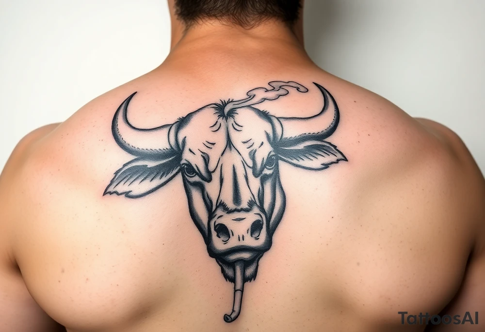 Bull blowing Natural Born Talent in smoke out of his nose tattoo idea