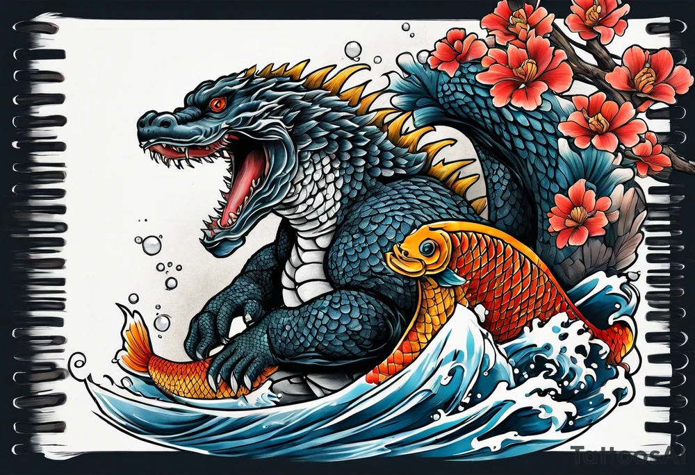 Godzilla and a Koi fish tattoo idea
