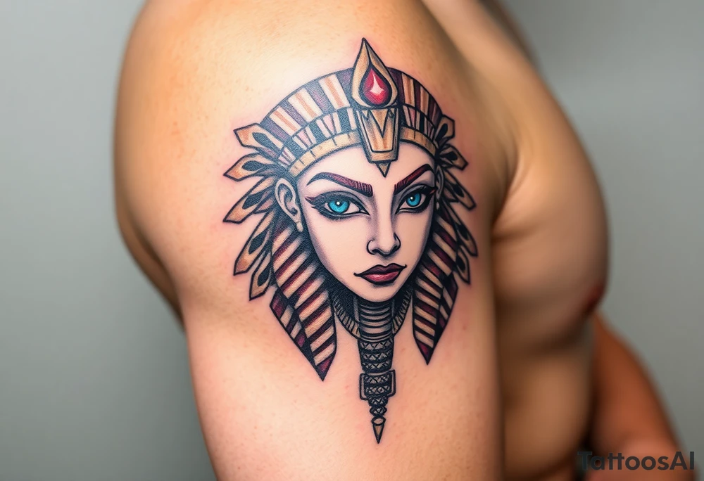 An Egyptian Queen with blue Eyes(only red , blue and black are possible colors) tattoo idea