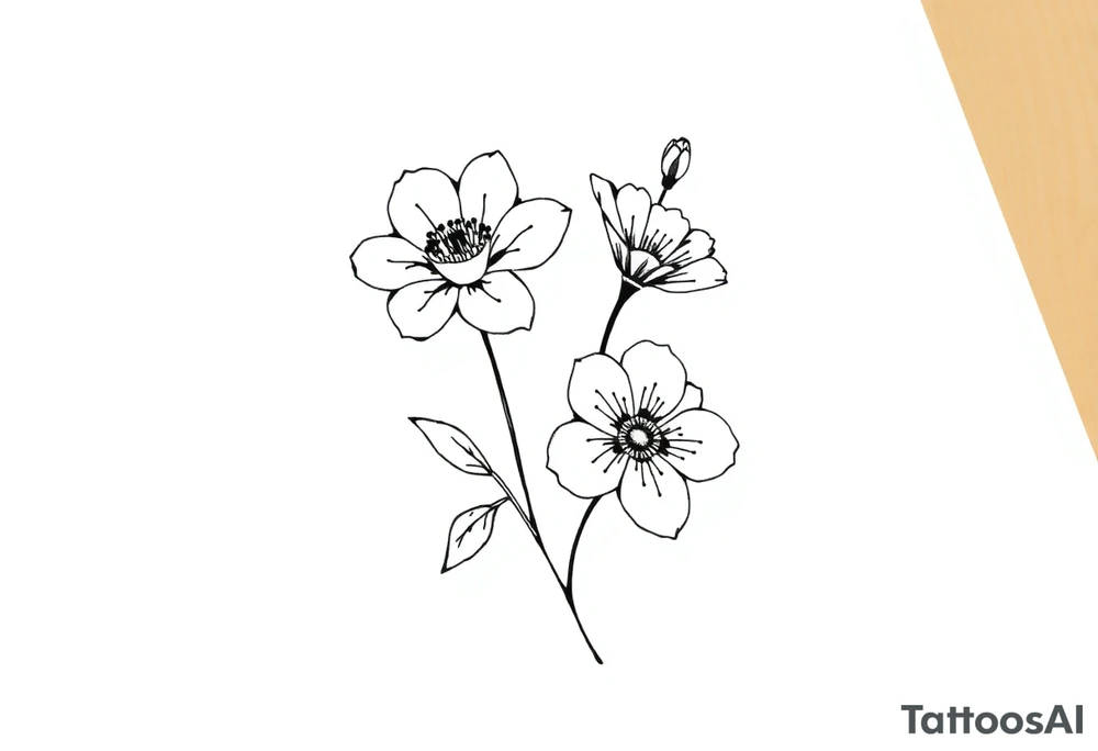 two july birth flowers, one november birth flower and a december birth flower in a boquet tattoo idea