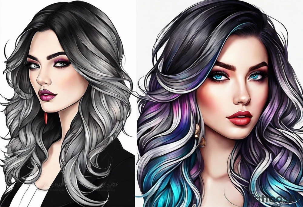 long hair lovely girl tattoo idea
