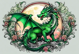 Moon fairy green dragon tattoo idea