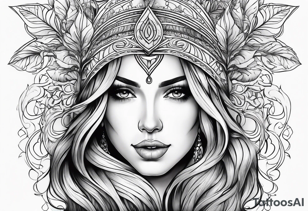 Virgo mother beautiful long hair tattoo idea