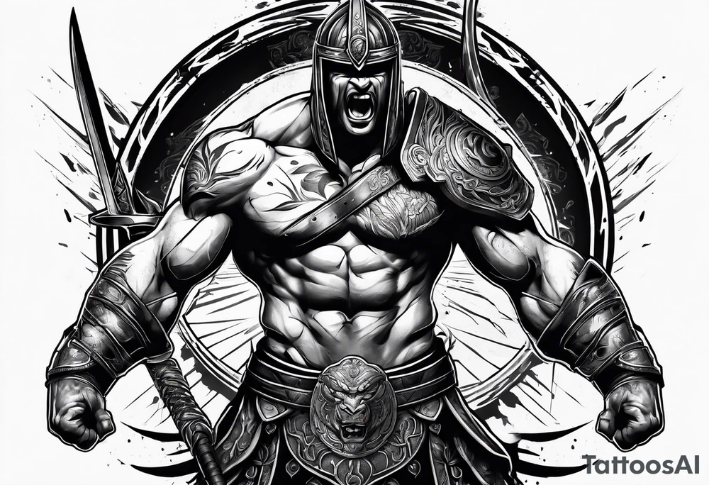 Ripped angry gladiator tattoo idea