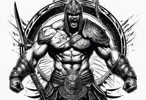 Ripped angry gladiator tattoo idea