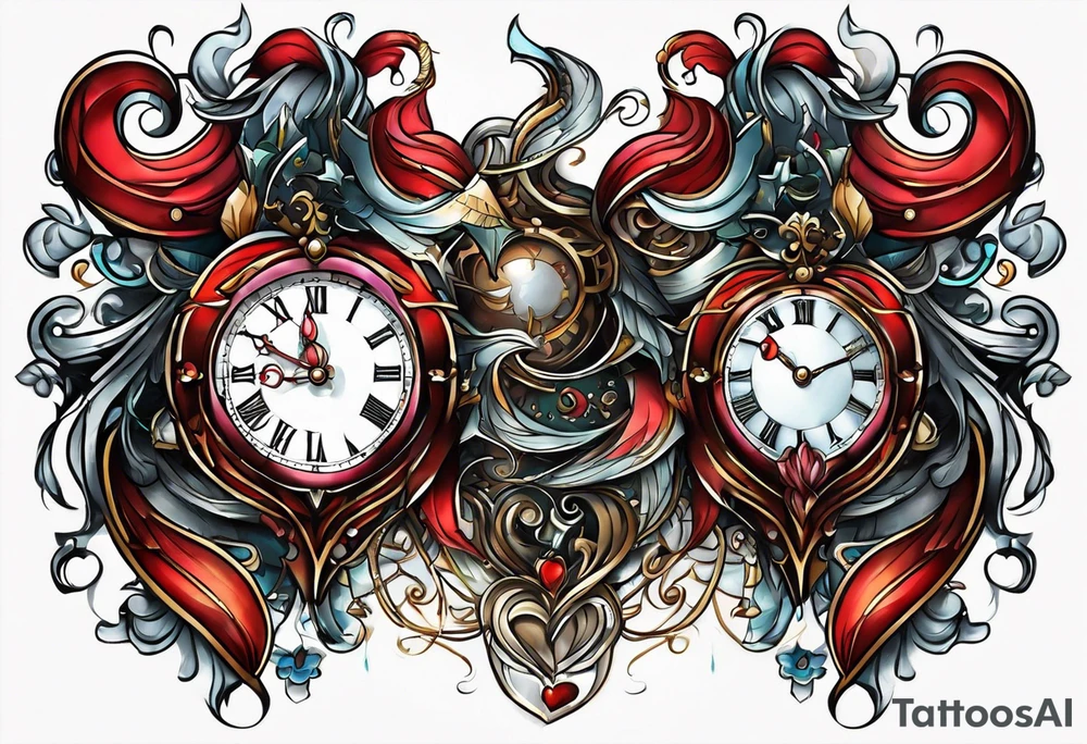 Heart with clock hands on 8 and 5 tattoo idea