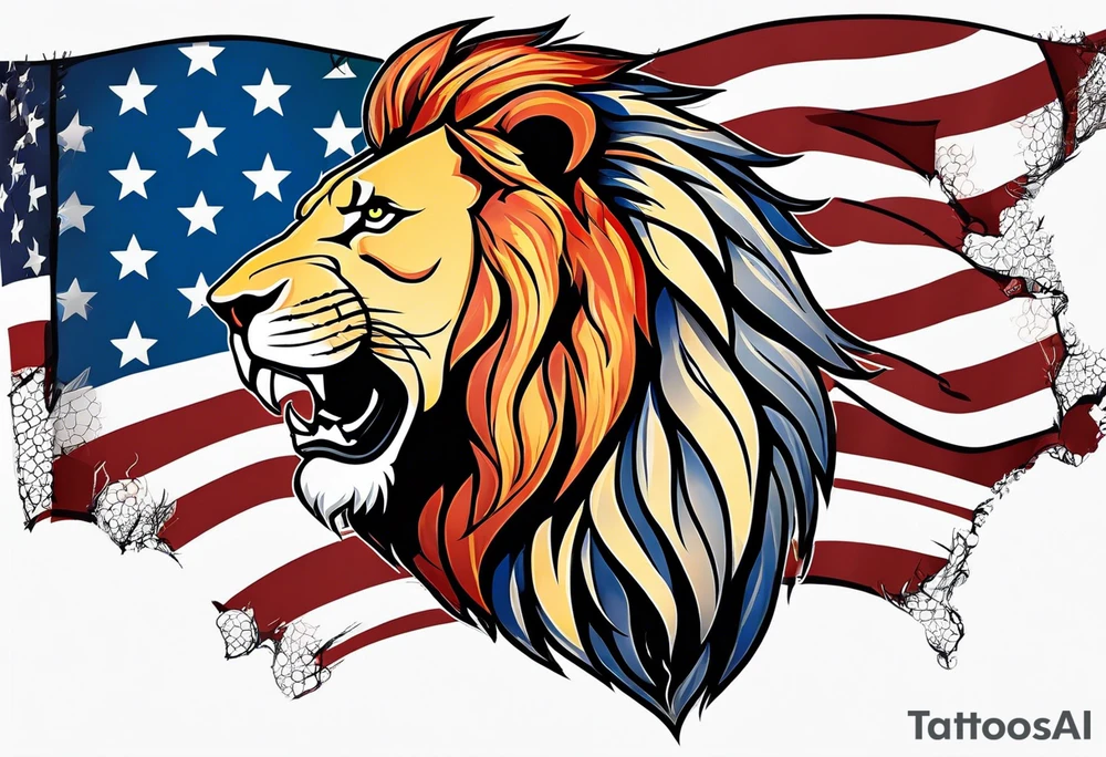 American flag. 
Lion background tattoo idea