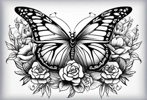 Flowers butterfly blue bird tattoo idea