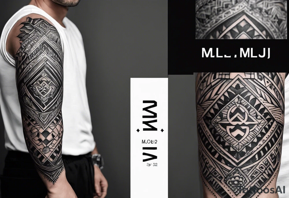 small tattoo on the forearm of a man with the initials MLJ, date of birth 22/09/22 in the style of a moluccan tattoo tattoo idea