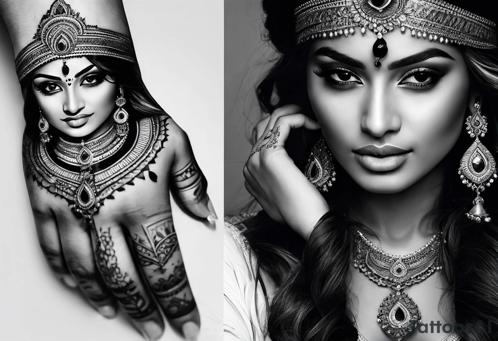 hand tattoo of indian woman tattoo idea