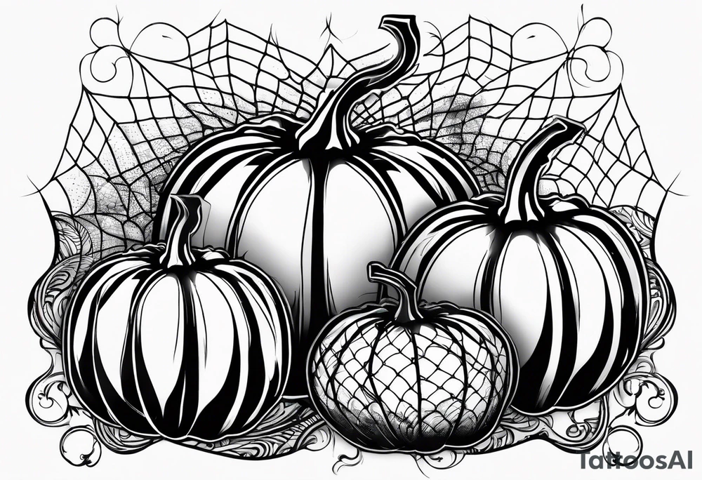 scary pumpkins with a spidernet in the background tattoo idea