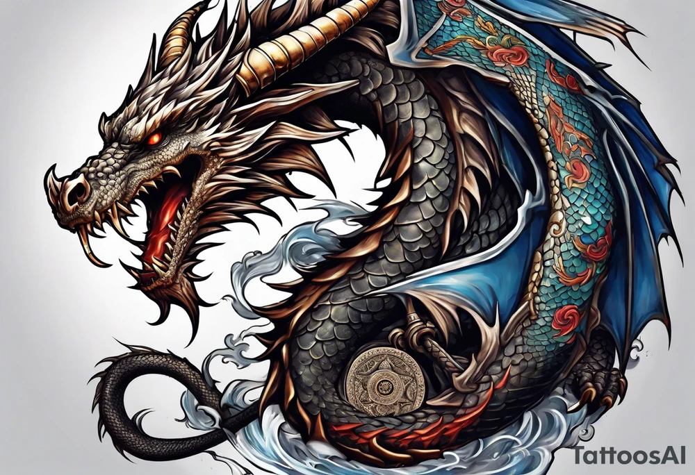 Dragon with reaper skull tattoo idea