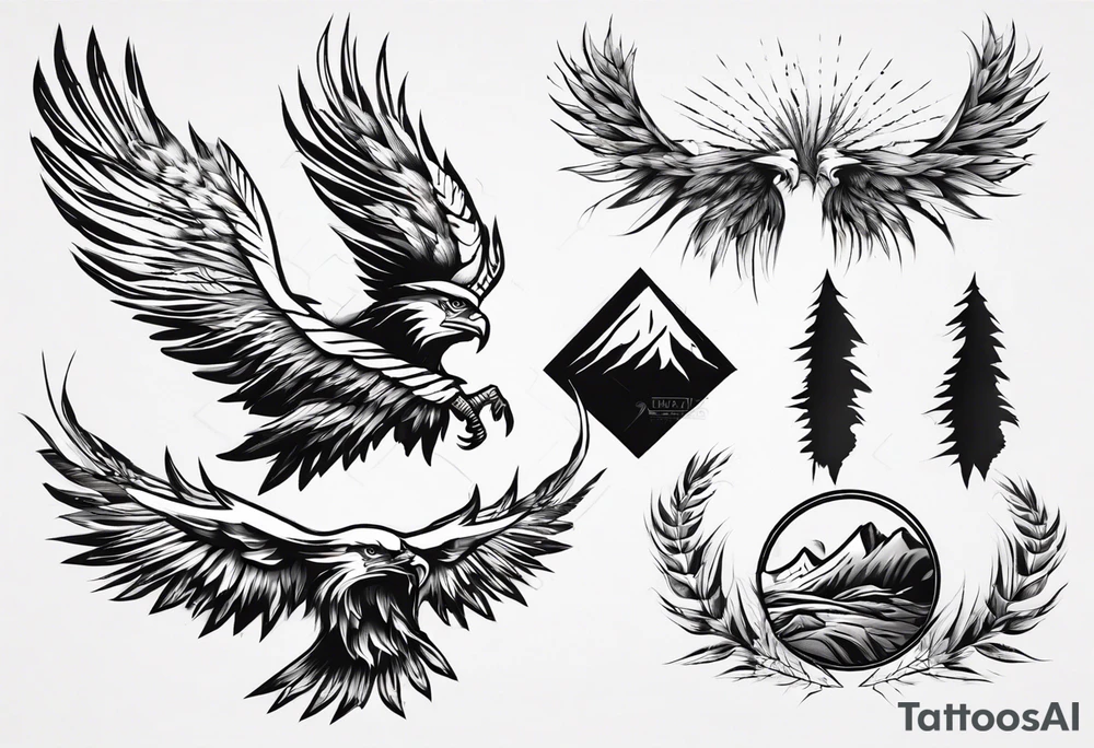 mountains wheat eagle tattoo idea