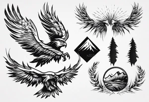 mountains wheat eagle tattoo idea