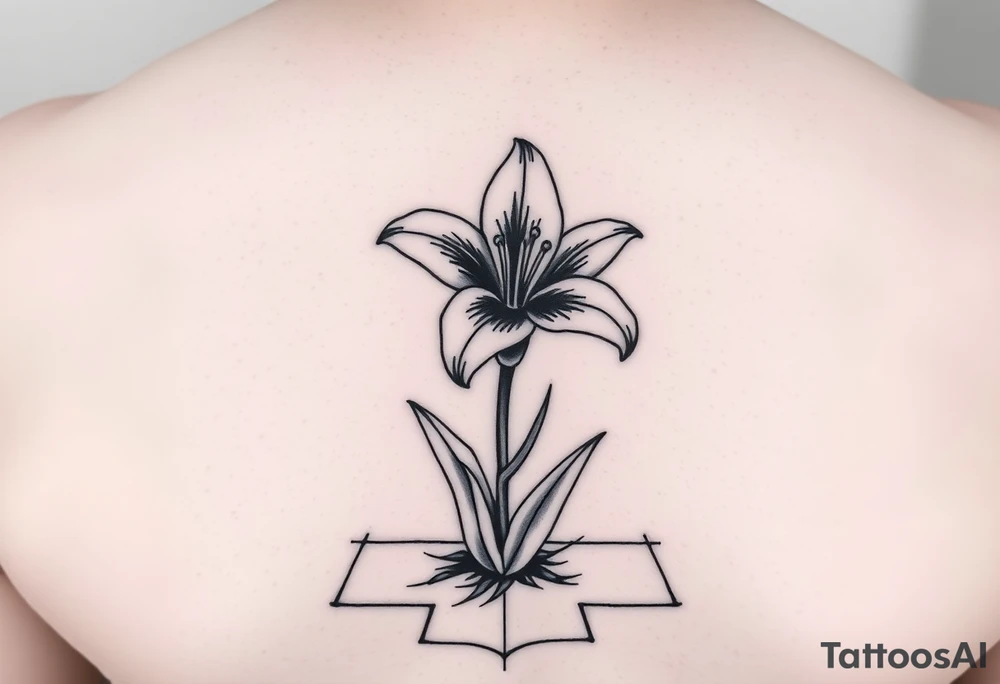 lily coming up out of the tile floor tattoo idea
