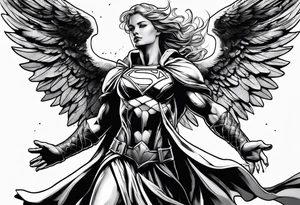 Angel in the pose of a superhero landing tattoo idea