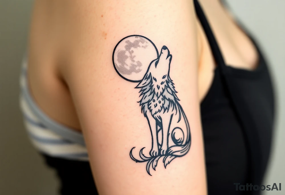 Lone wolf howling at the moon tattoo idea