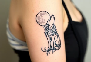 Lone wolf howling at the moon tattoo idea