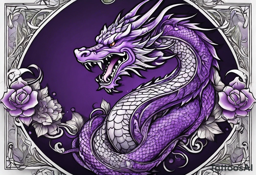 Purple dragon arm sleeve with an eldritch design tattoo idea