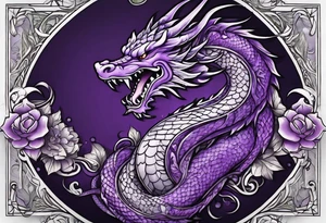Purple dragon arm sleeve with an eldritch design tattoo idea