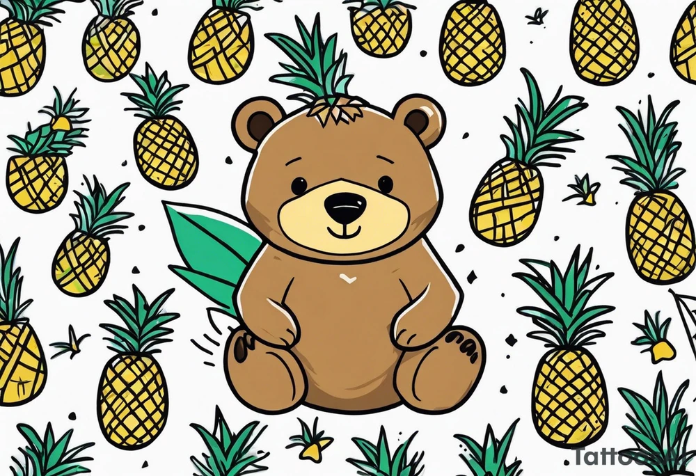 Bear loves pineapples and coconuts tattoo idea