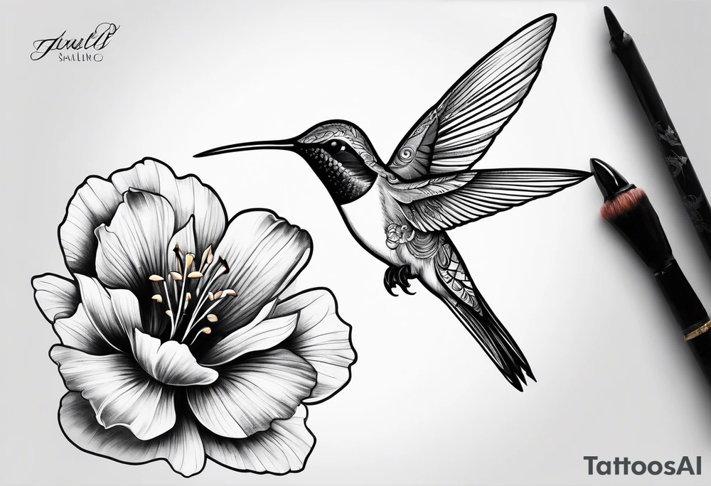 Humming bird and a single flower tattoo idea