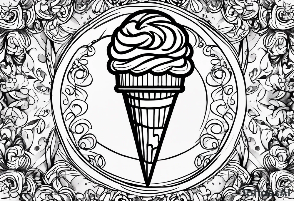 sketch chocolate chip ice cream cone with one red heart tattoo idea